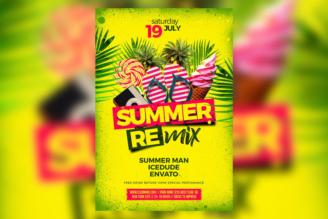 热带夏季活动海报设计模板 Summer Remix