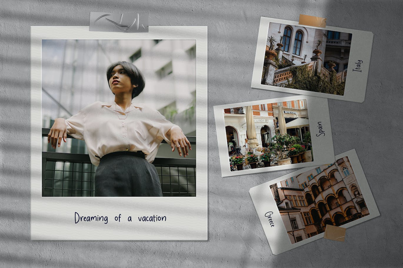 自然阴影白色宝丽来照片样机模板 3 Polaroid Photo Templates