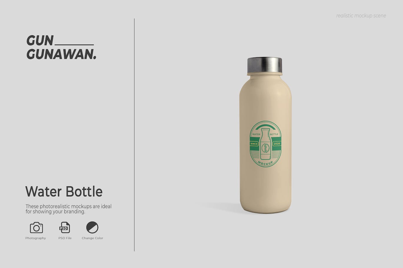 创意水瓶定制设计样机模板 Water Bottle Mockup