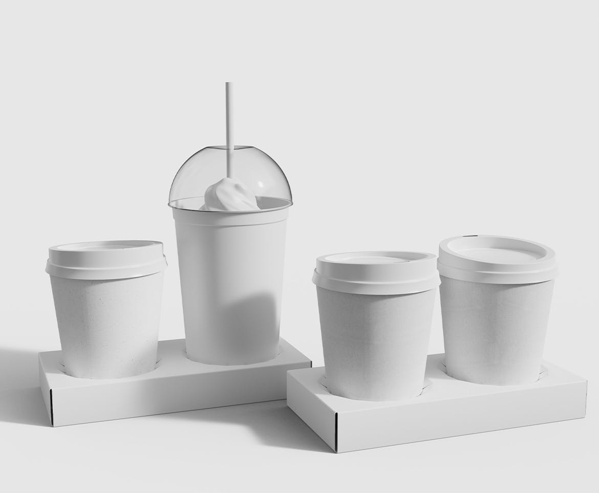 外卖底托咖啡杯品牌包装样机模板 Take away Cup Mockup