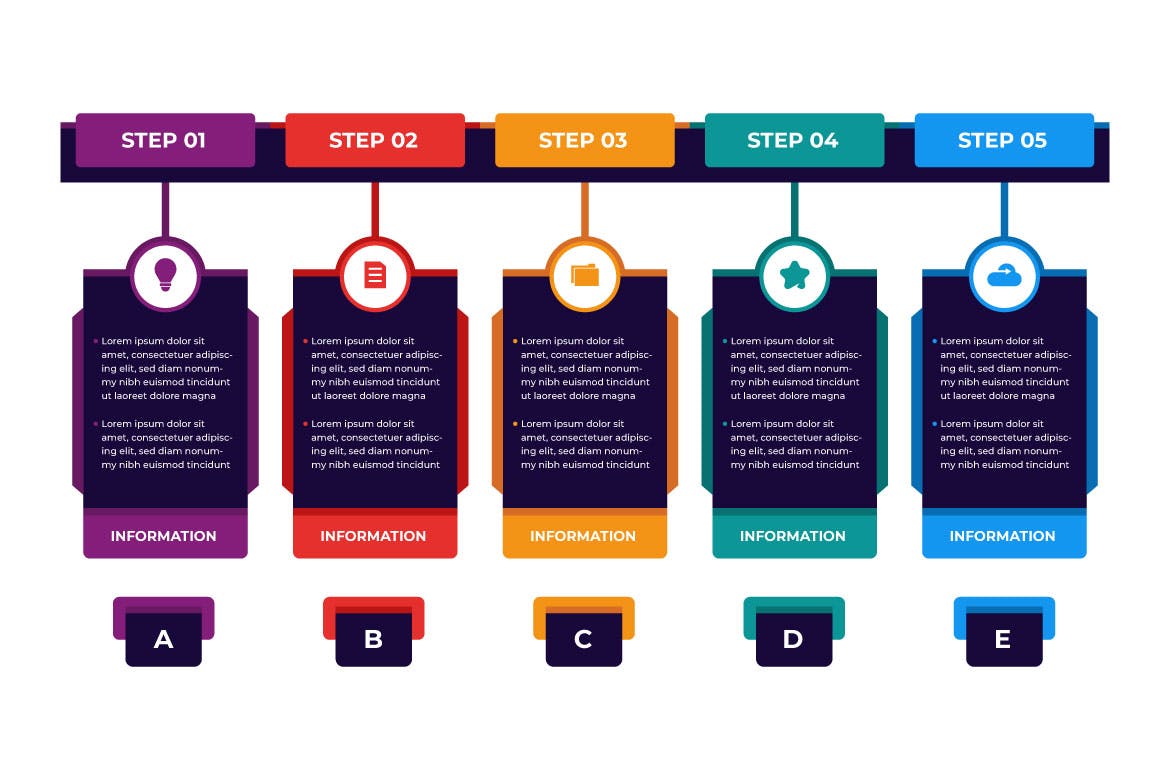 色彩斑斓商业步骤信息图表演示模板 Colorful Business Steps Infographic Presentation