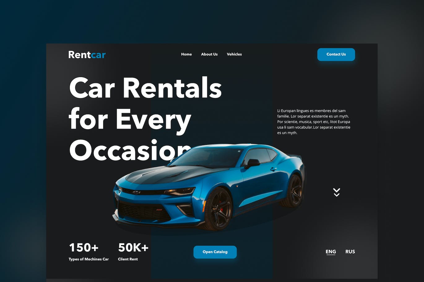 汽车租赁服务网站着陆页UI模板 Rentcar &#8211; Car Rental Landing Page