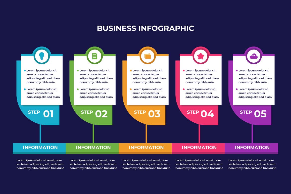 现代多彩的商业步骤信息图表模板 Modern Colorful Business Steps Infographic