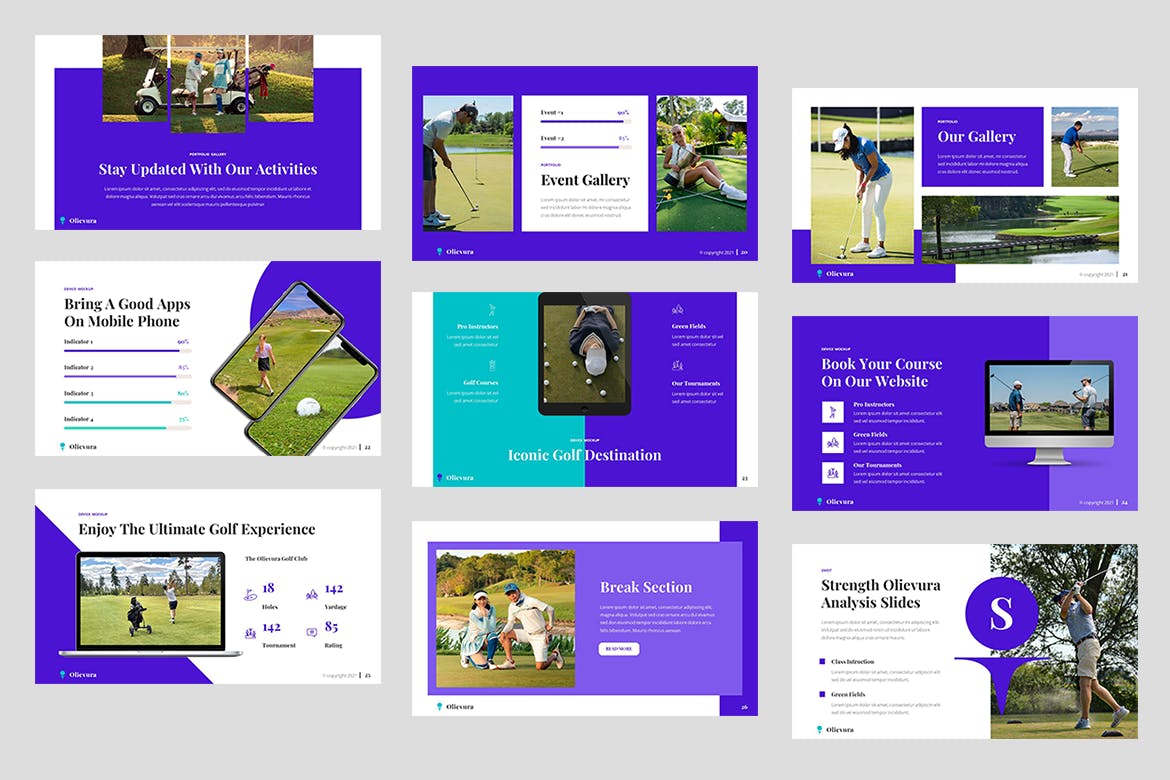 高尔夫俱乐部和运动Powerpoint幻灯片模板 Olievura – Golf Club &amp; Sport PowerPoint Template