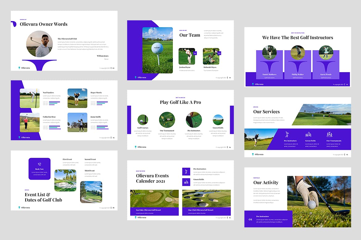 高尔夫俱乐部和运动Powerpoint幻灯片模板 Olievura – Golf Club &amp; Sport PowerPoint Template