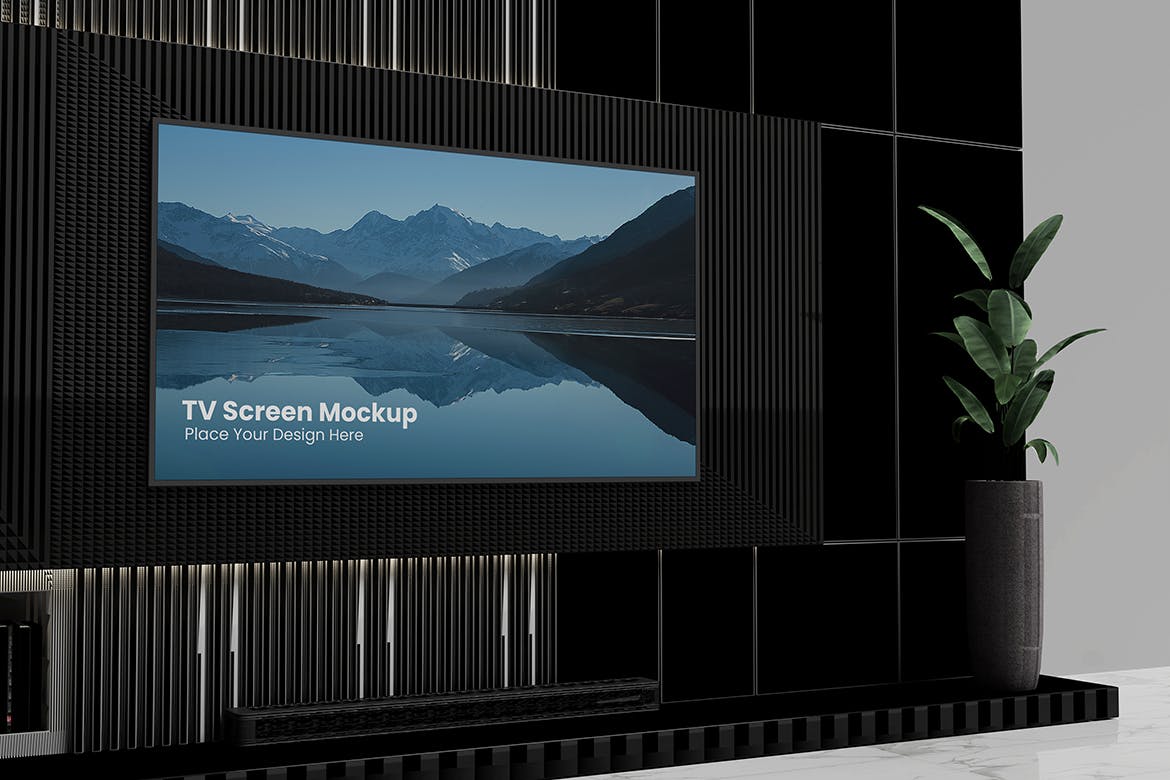 豪华一体墙壁电视屏幕样机 TV Screen Mockup