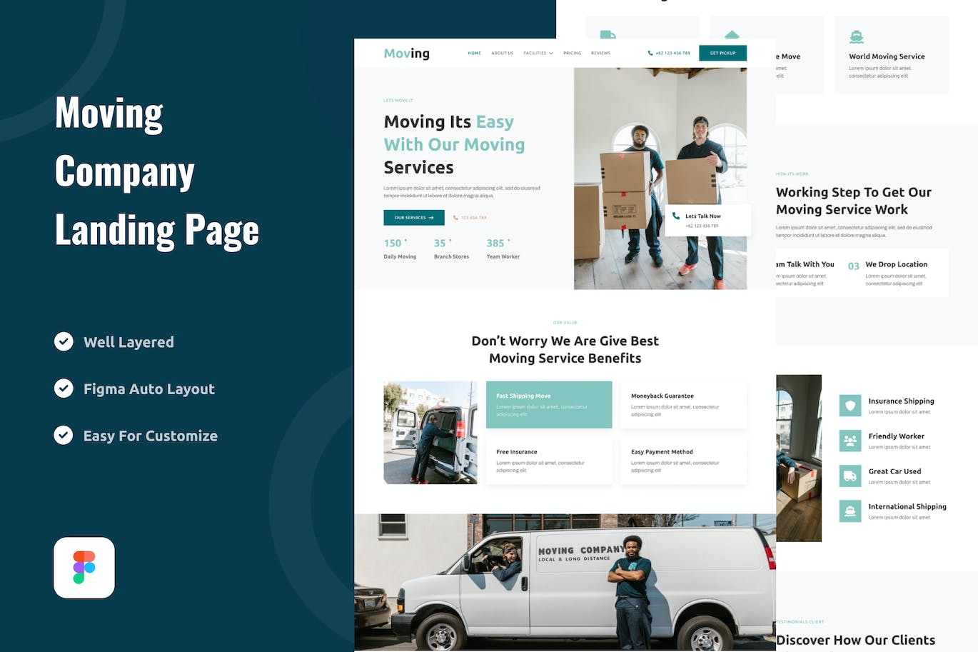 搬家公司网站着陆页UI设计Figma模板 Moving Company Landing Page Website Design Figma