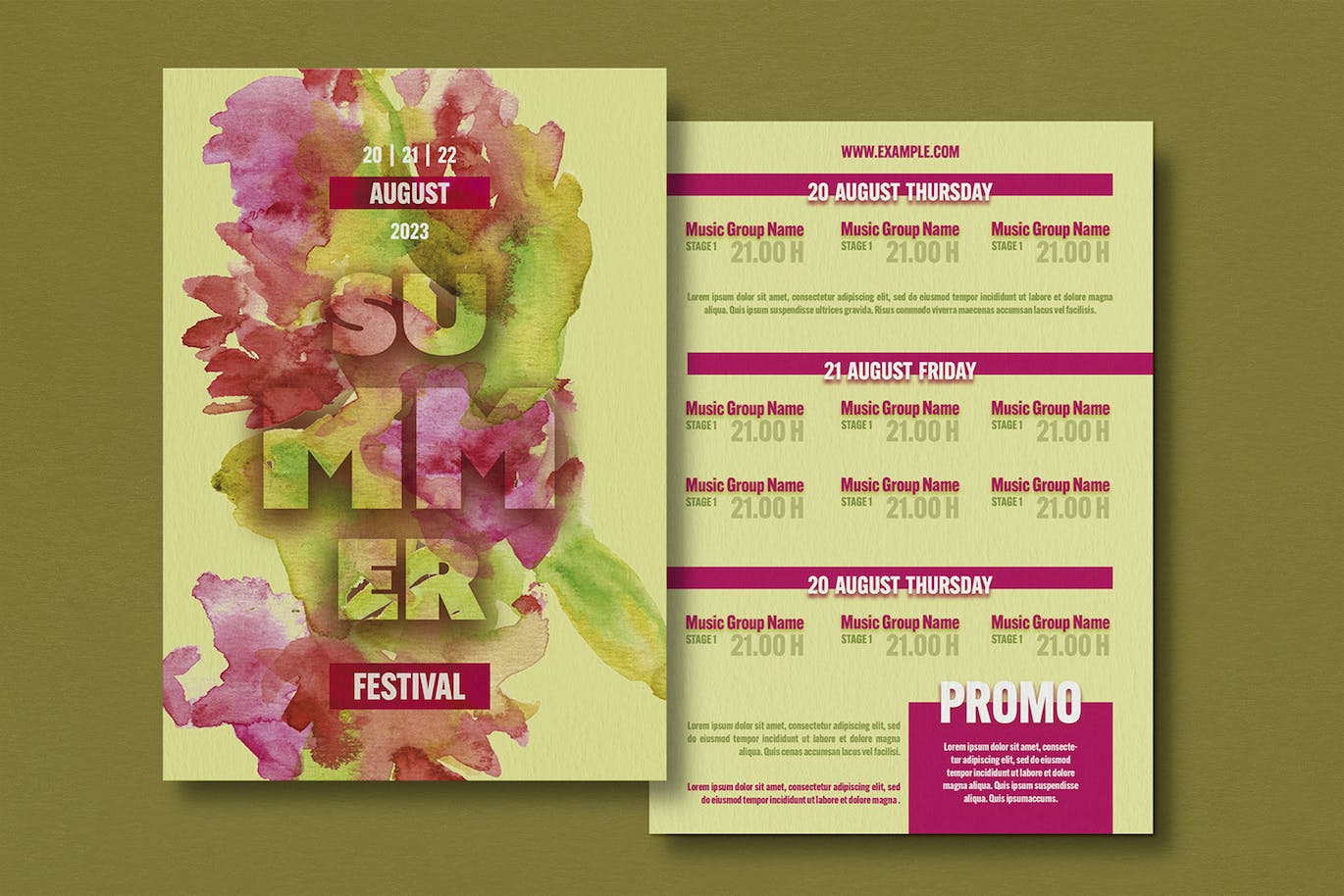 水彩风格欢庆夏季节日盛典传单PSD素材  Flyer Summer Festival