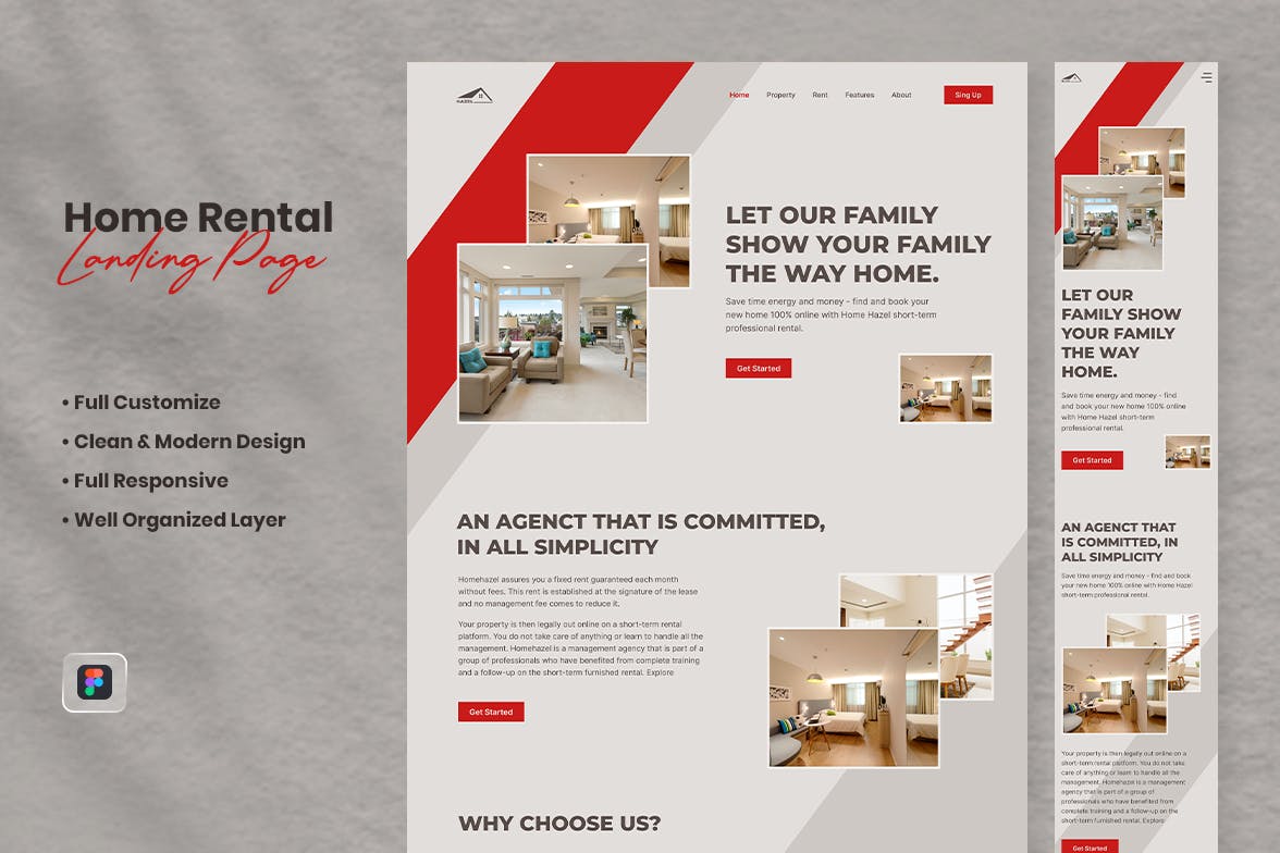 房屋租赁网站着陆页UI模板 Home Rental Landing Page &#8211; Hazel