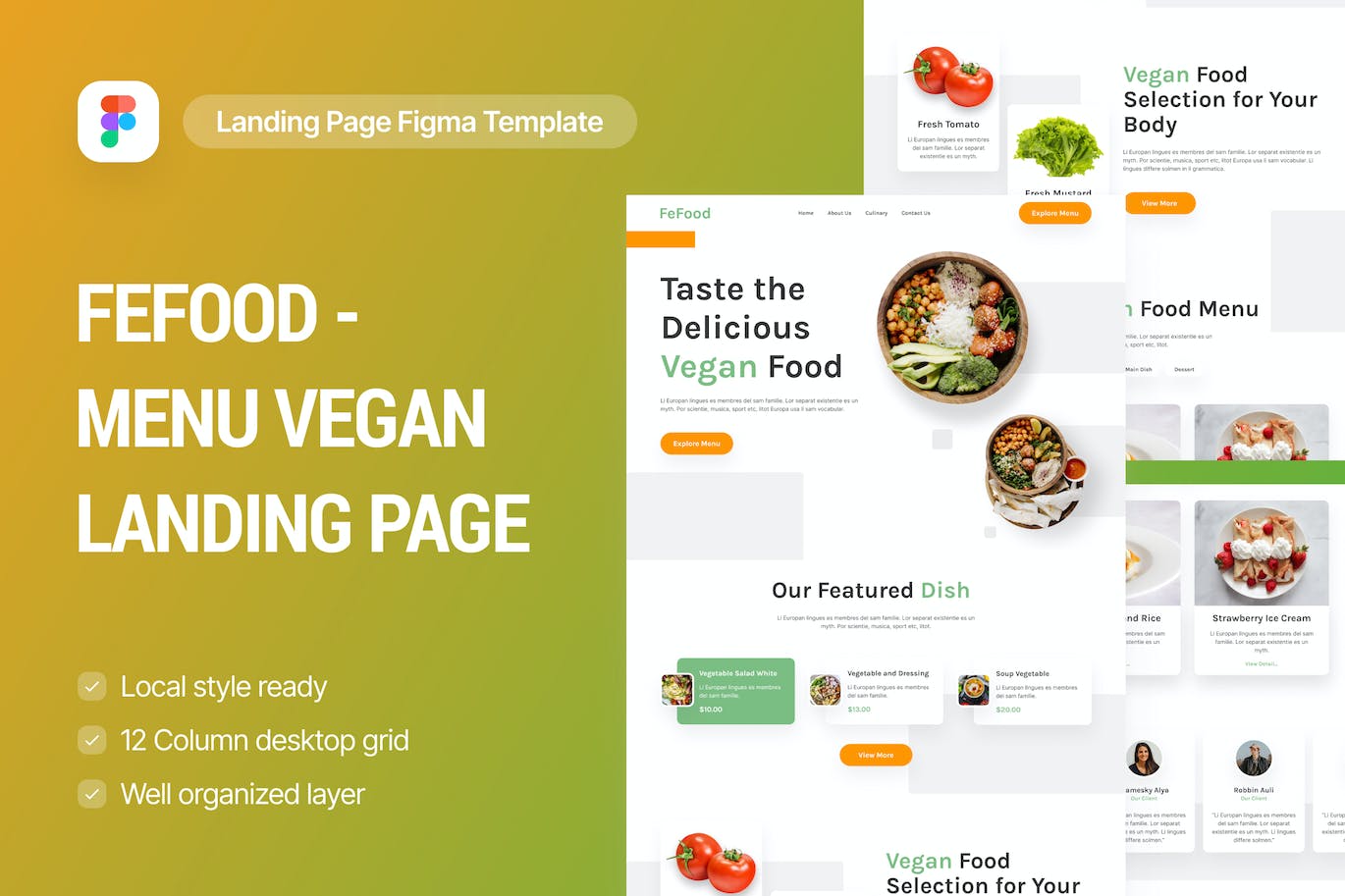 素食餐厅网站着陆页Figma设计 FeFood &#8211; Vegan Food Landing Page