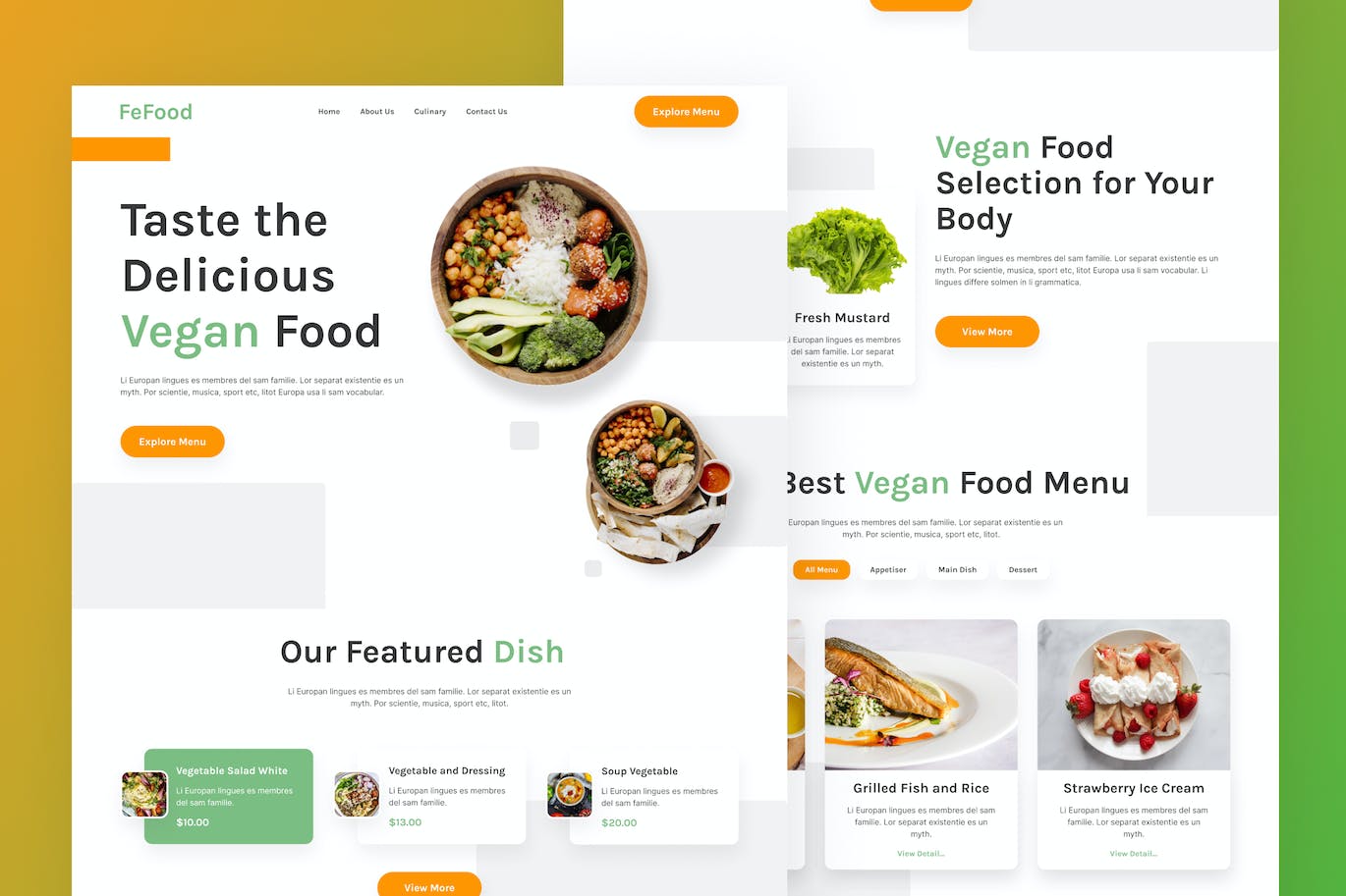 素食餐厅网站着陆页Figma设计 FeFood &#8211; Vegan Food Landing Page