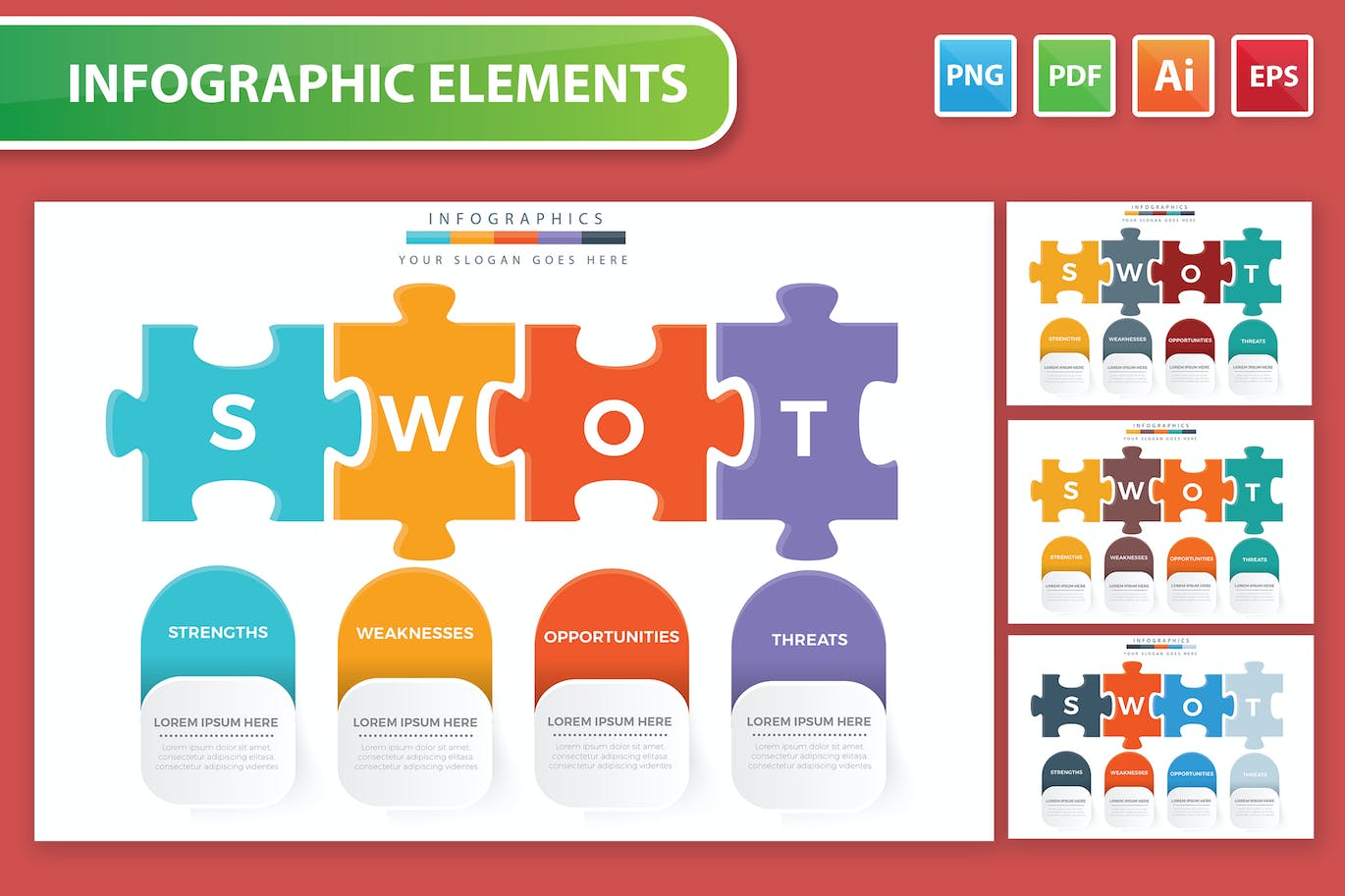 SWOT拼图信息图表模板 SWOT Infographics