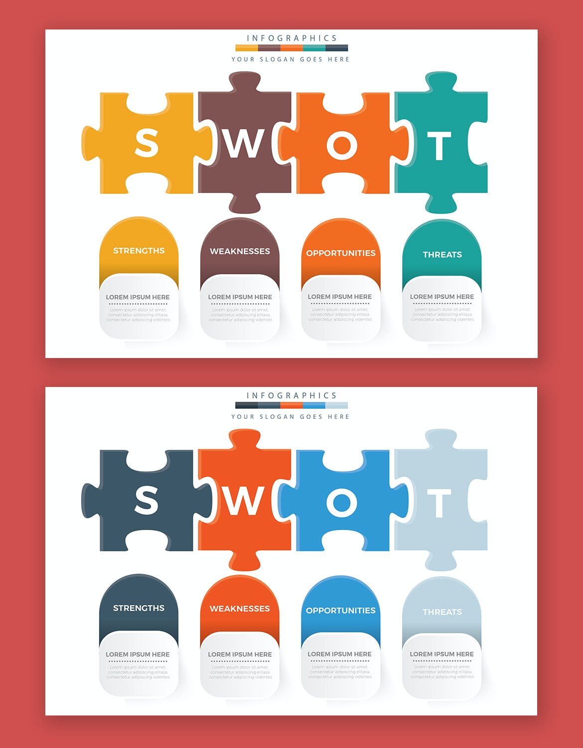 SWOT拼图信息图表模板 SWOT Infographics