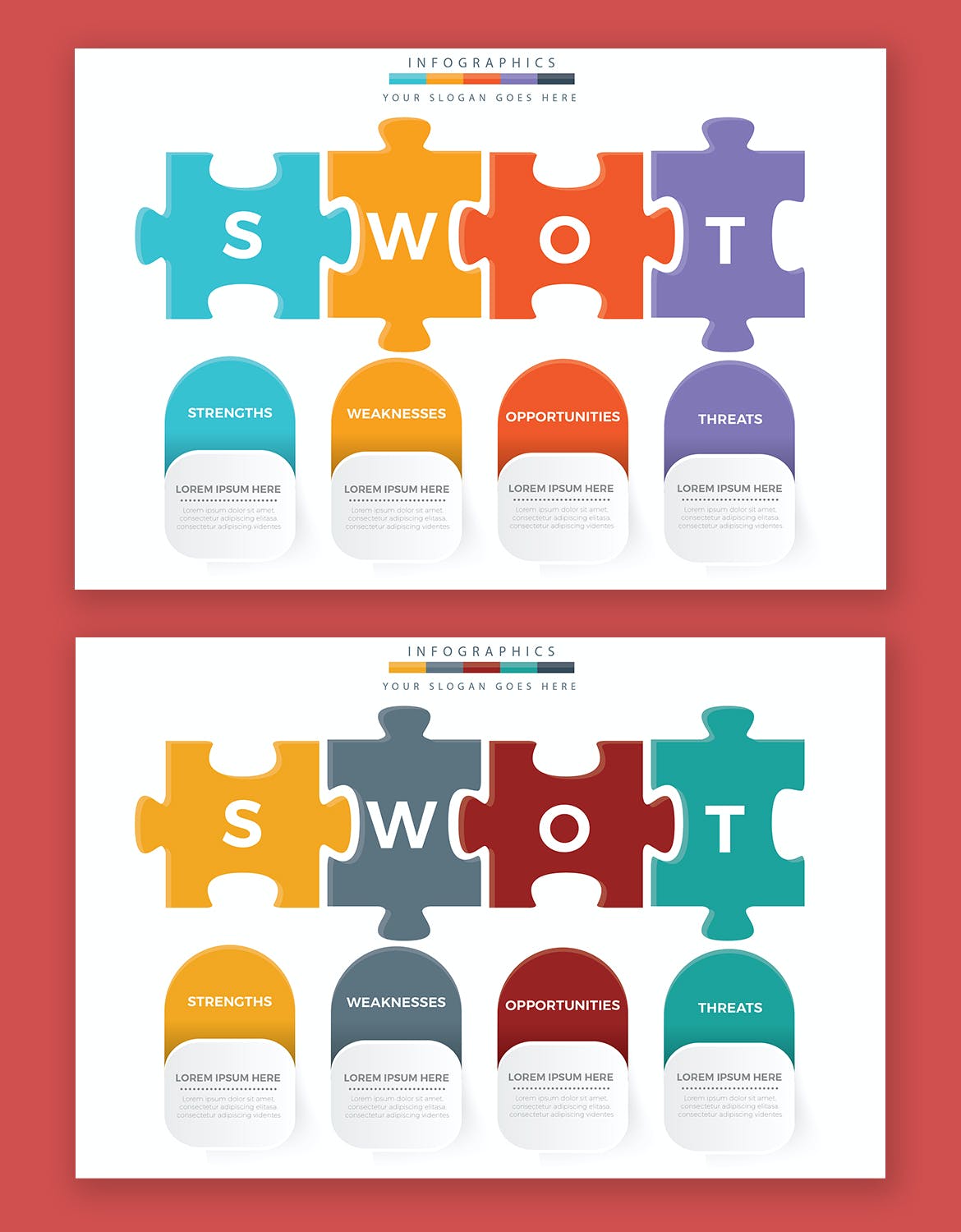 SWOT拼图信息图表模板 SWOT Infographics