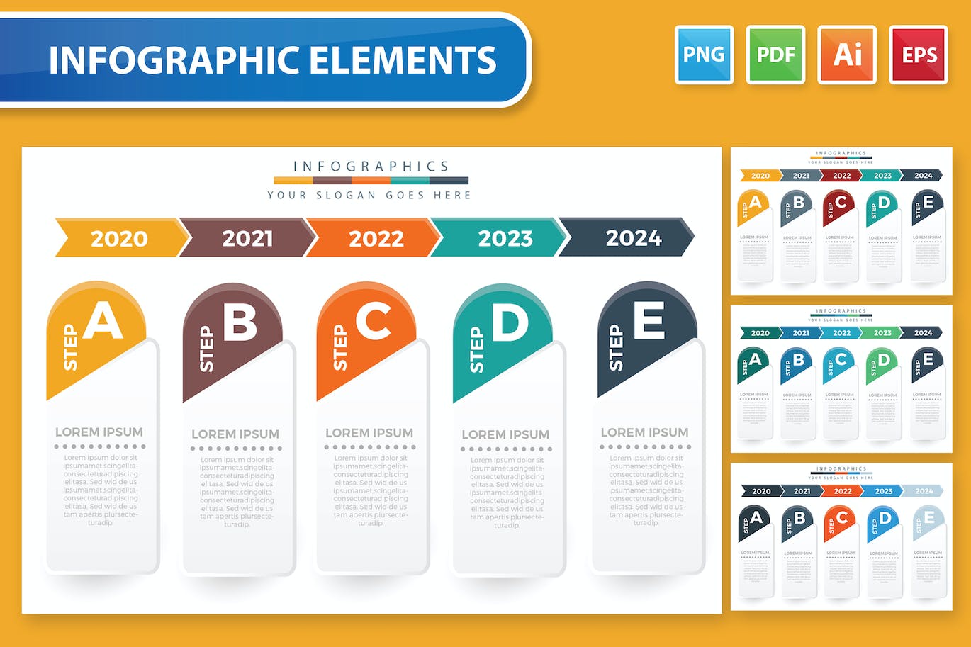 5个步骤流程信息图表元素模板 5 Step Infographic Elements