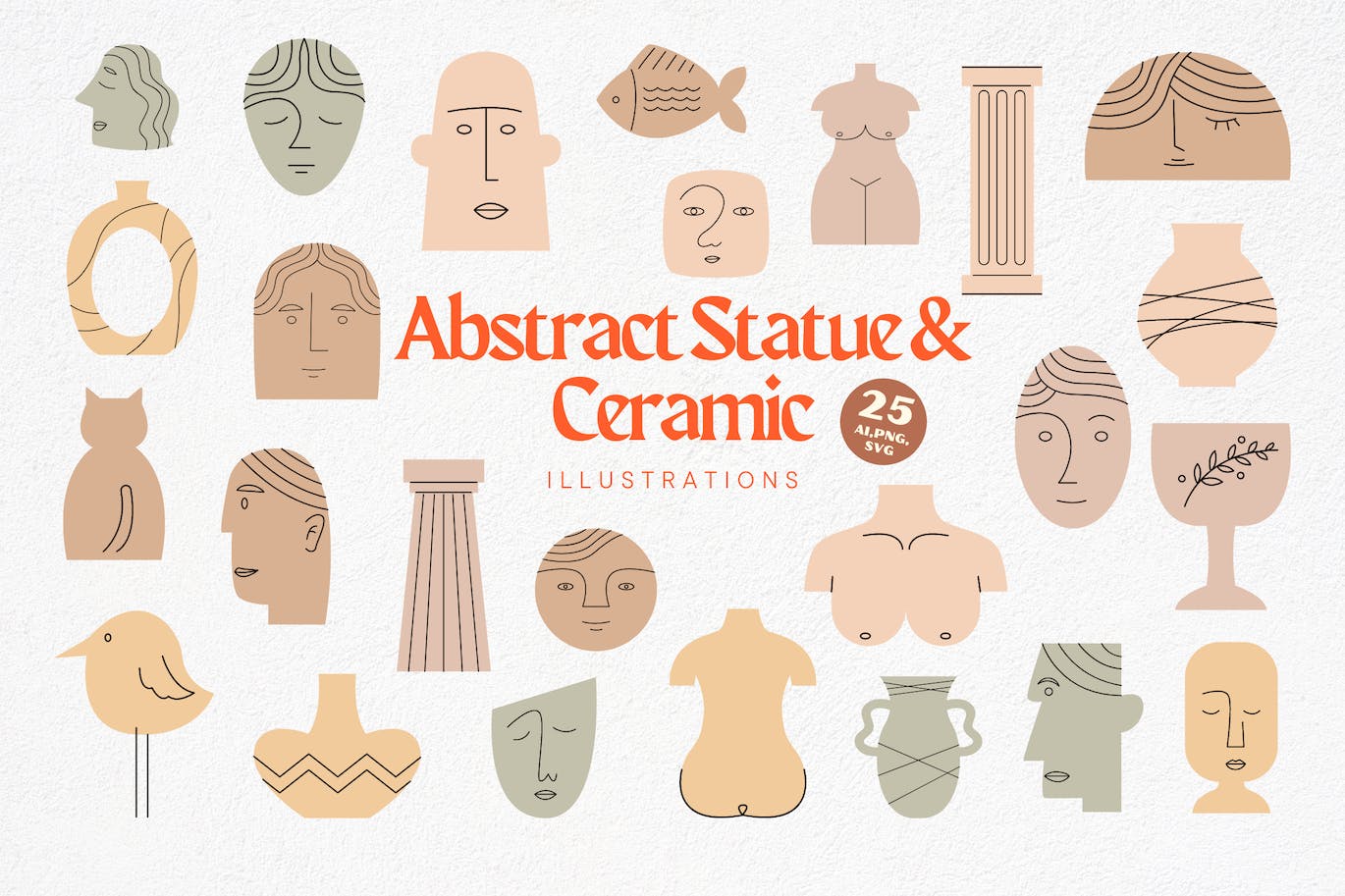 抽象雕像和陶瓷插画 Abstract Statue &amp; Ceramic Illustrations