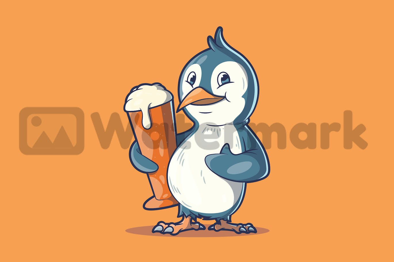 啤酒企鹅角色矢量插画 I Like My Beer Cold!