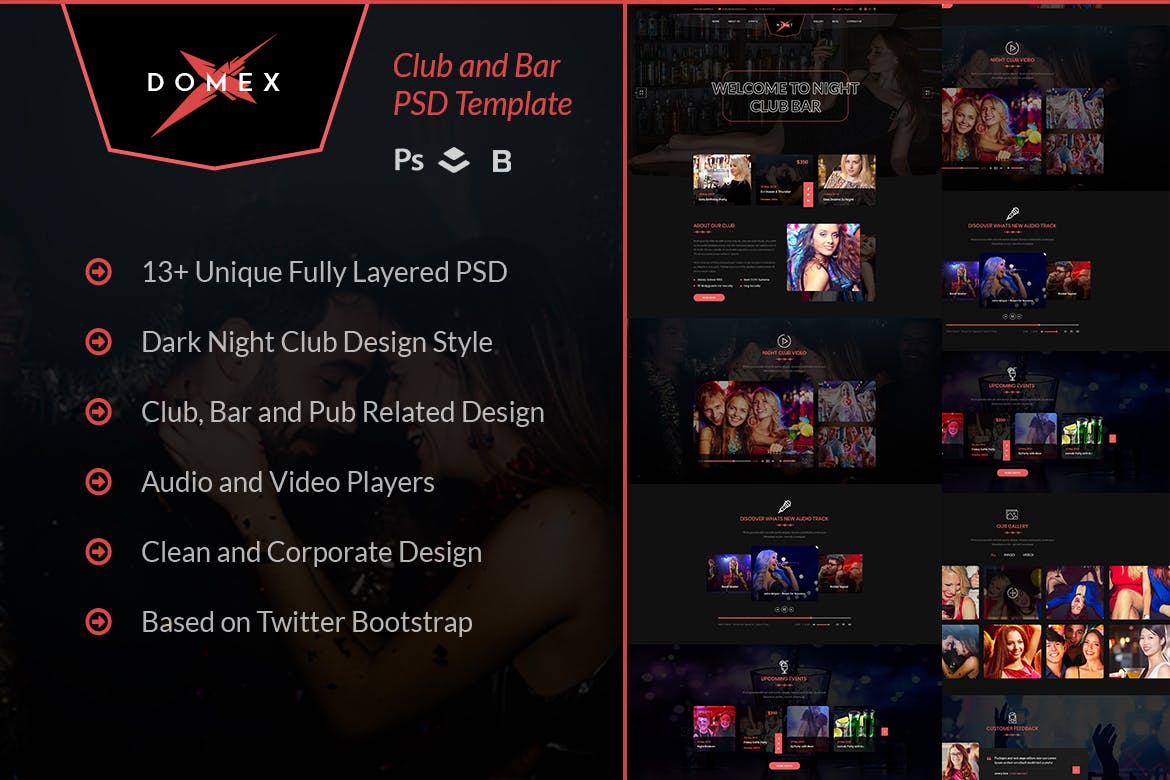 俱乐部酒吧网站设计PSD模板 Domex &#8211; Night Club PSD Template