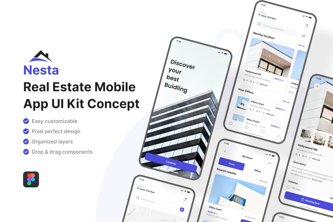 地产业务App界面设计UI模板套件 Nesta &#8211; Real Estate Mobile App UI Kit