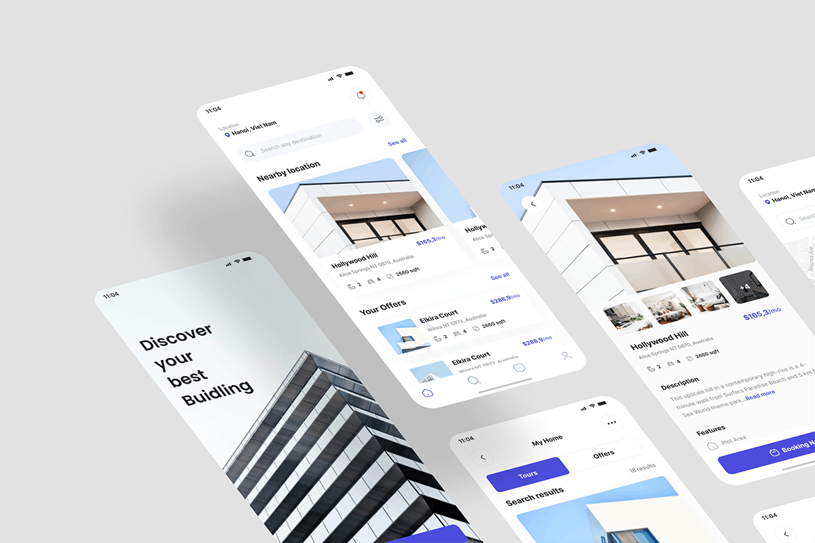 地产业务App界面设计UI模板套件 Nesta &#8211; Real Estate Mobile App UI Kit