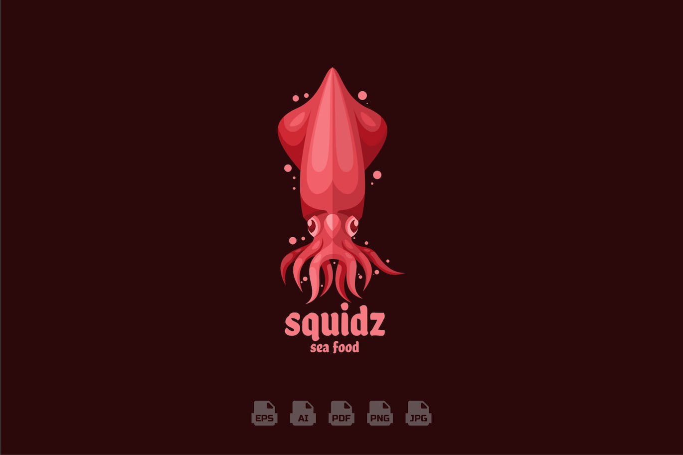 鱿鱼海鲜餐厅卡通吉祥物Logo标志模板 Squid Sea Food Restaurant Mascot Logo