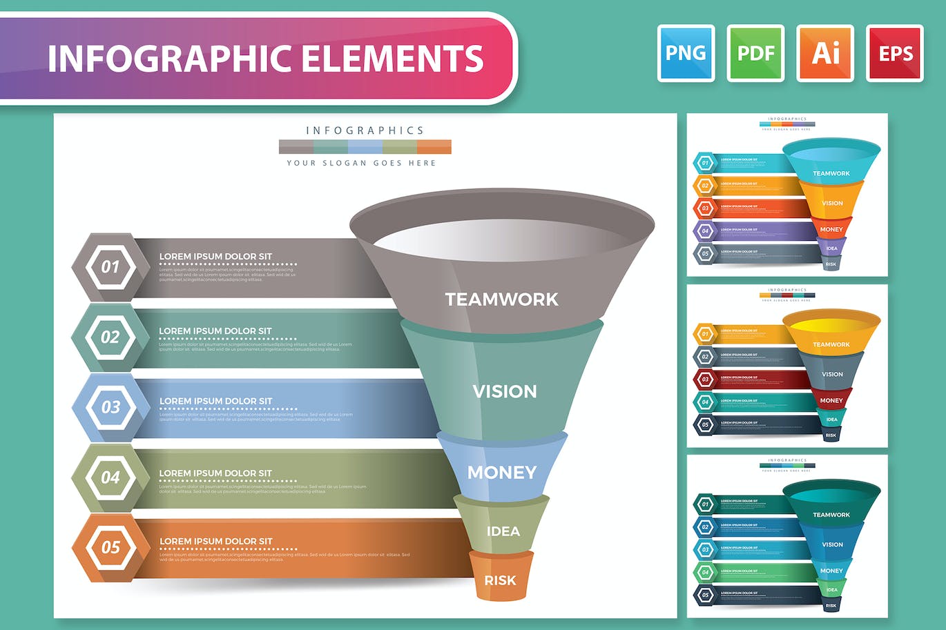 分层漏斗信息图表元素模板 Funnel Infographic Elements