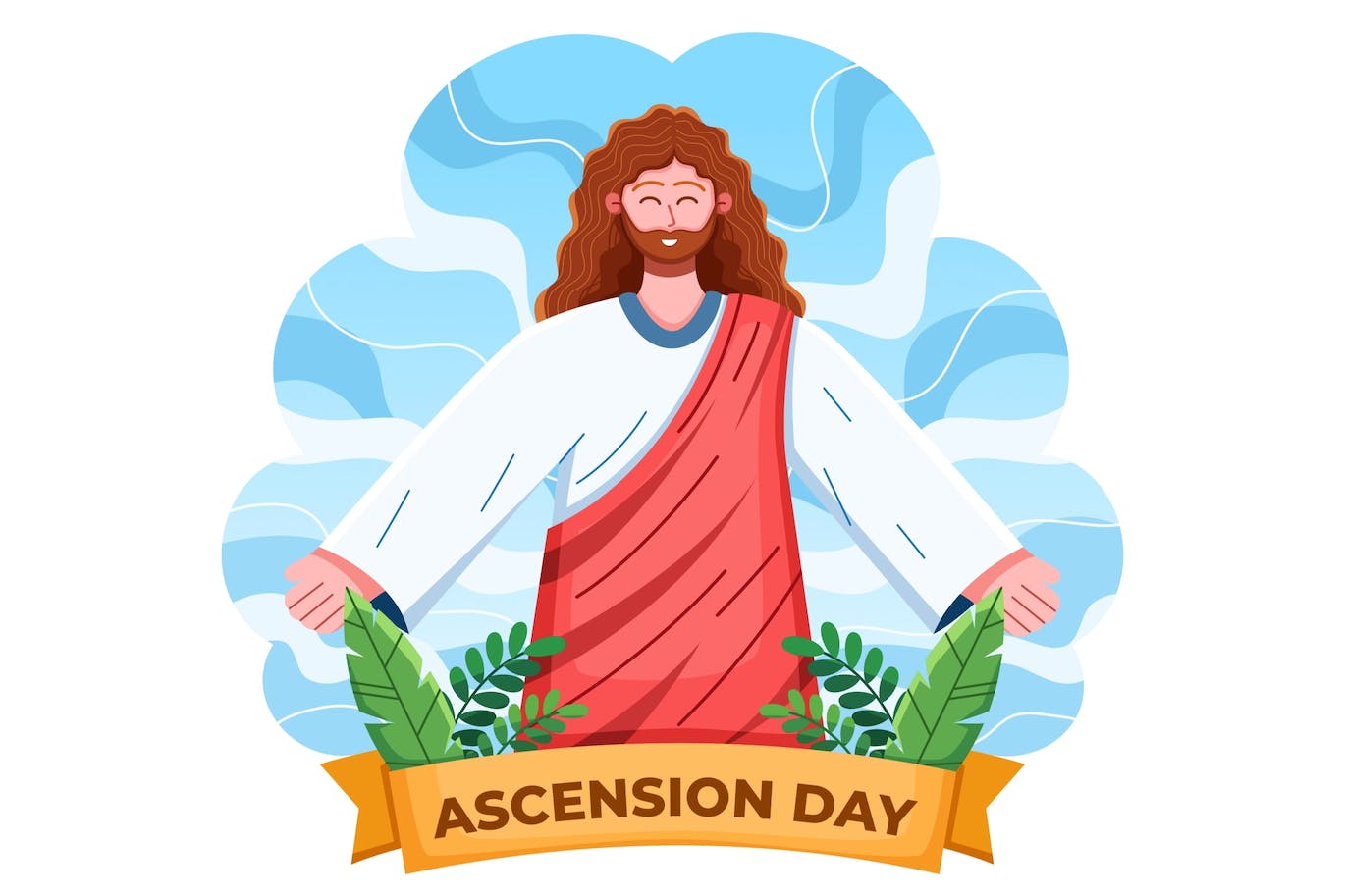 耶稣升天概念矢量插画 Jesus Ascending to Heaven On Ascension Day