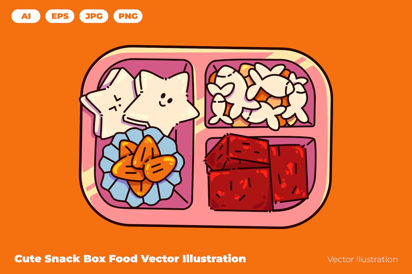 可爱的零食午餐盒食物矢量插画 Cute Snack Lunch Box Food Vector Illustration