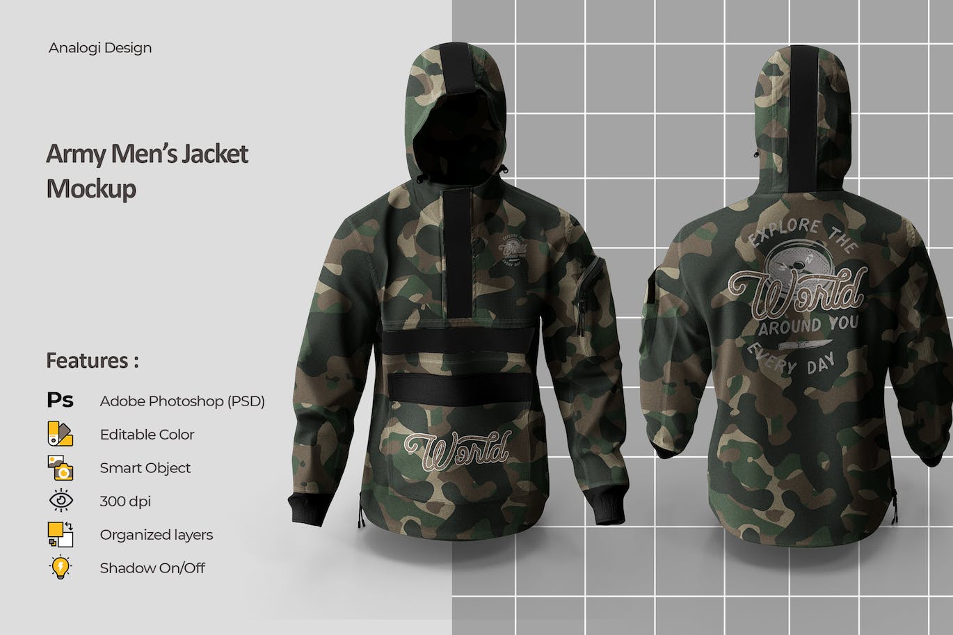 迷彩夹克实物服装设计样机模板 Army Jacket Mockup