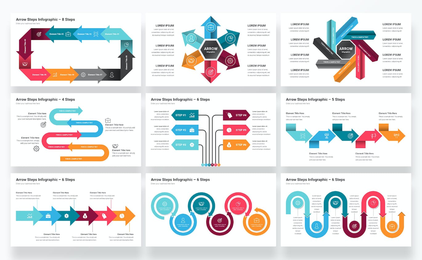 箭头信息图表PowerPoint模板 Arrow Infographics PowerPoint Template Diagrams