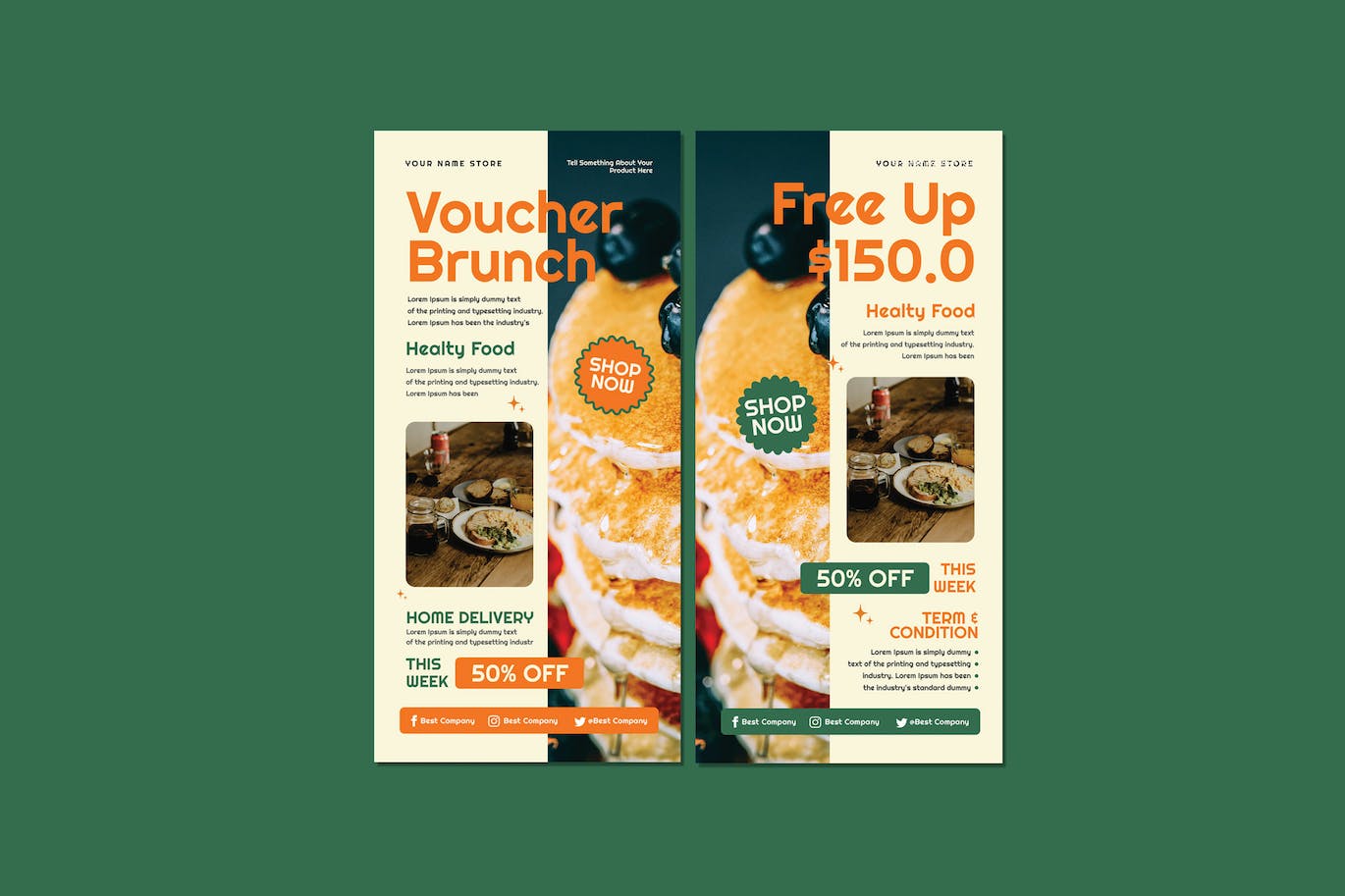 早午餐促销食品优惠券设计模板 Voucher Brunch Promotions Food