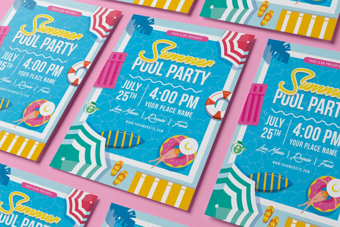 夏季泳池派对盛典宣传单素材 Summer Pool Party Flyer