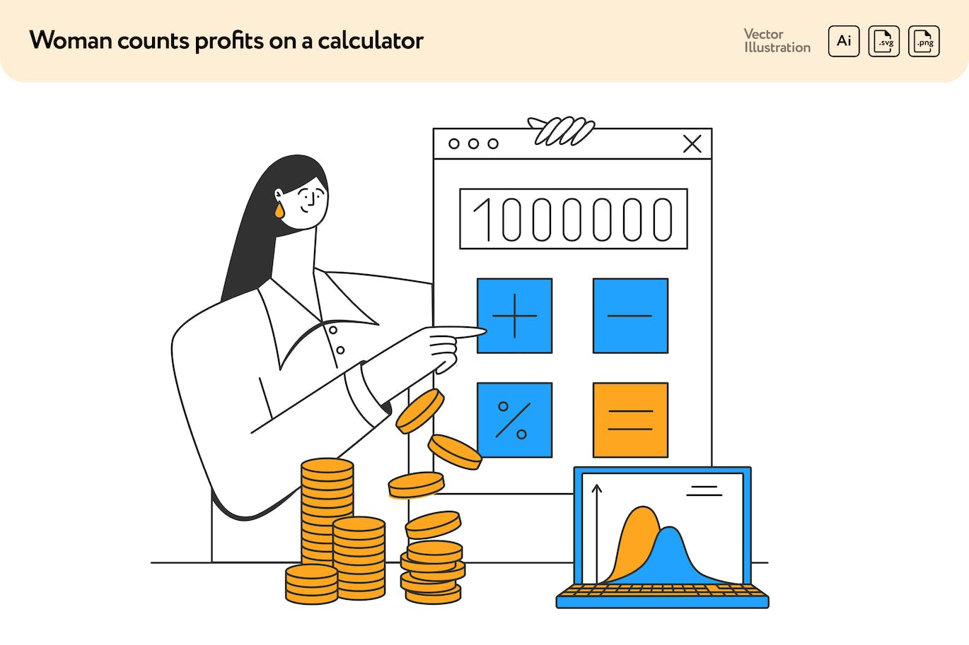 利润计算概念矢量插画素材 Woman Counts Profits on a Calculator