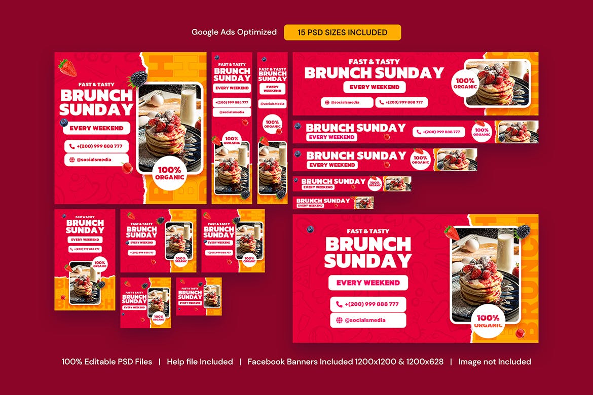 夏日早午餐横幅Banner广告模板素材 Summer Brunch Banners Ad