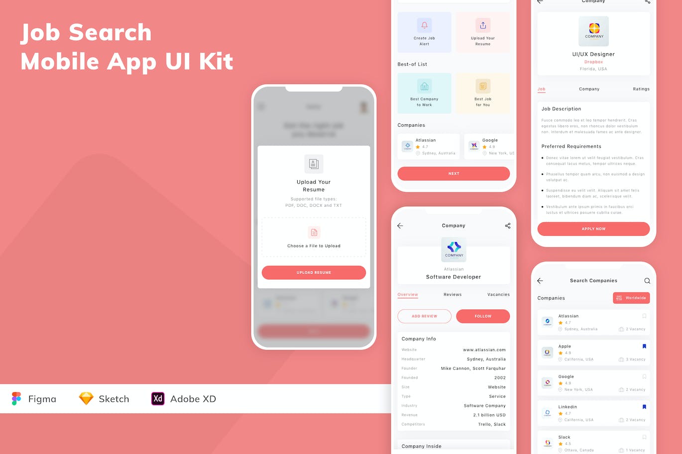 求职招聘手机应用UI套件 Job Search Mobile App UI Kit