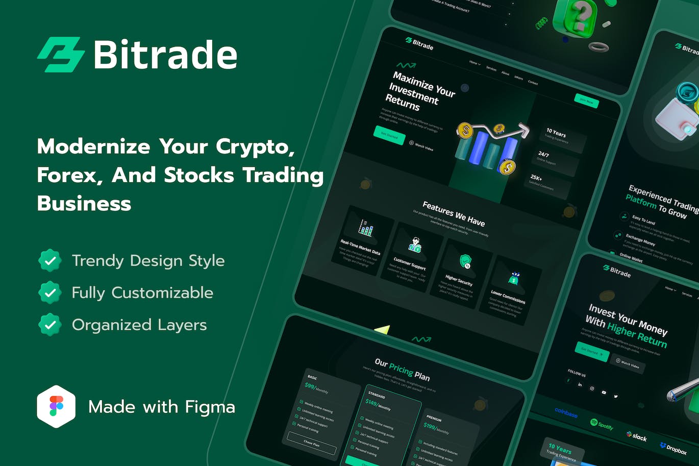 加密货币/股票交易业务网站Figma UI模板 Bitrader &#8211; Crypto, Stock Trading Business Figma UI