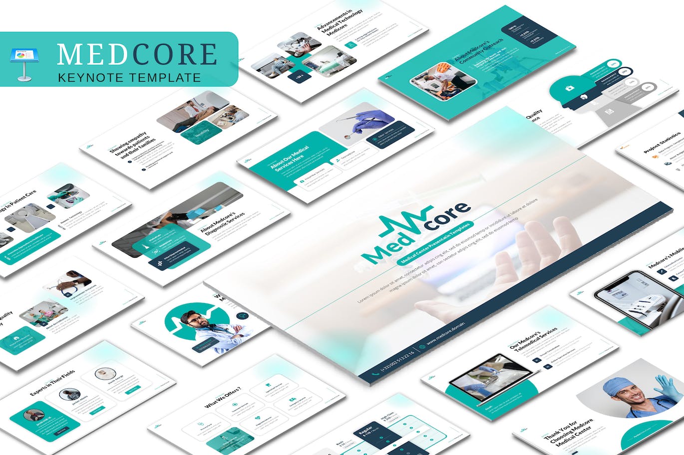 专业医疗中心展示Keynote幻灯片演示文稿模板 Medcore &#8211; Medical Centre Keynote Template