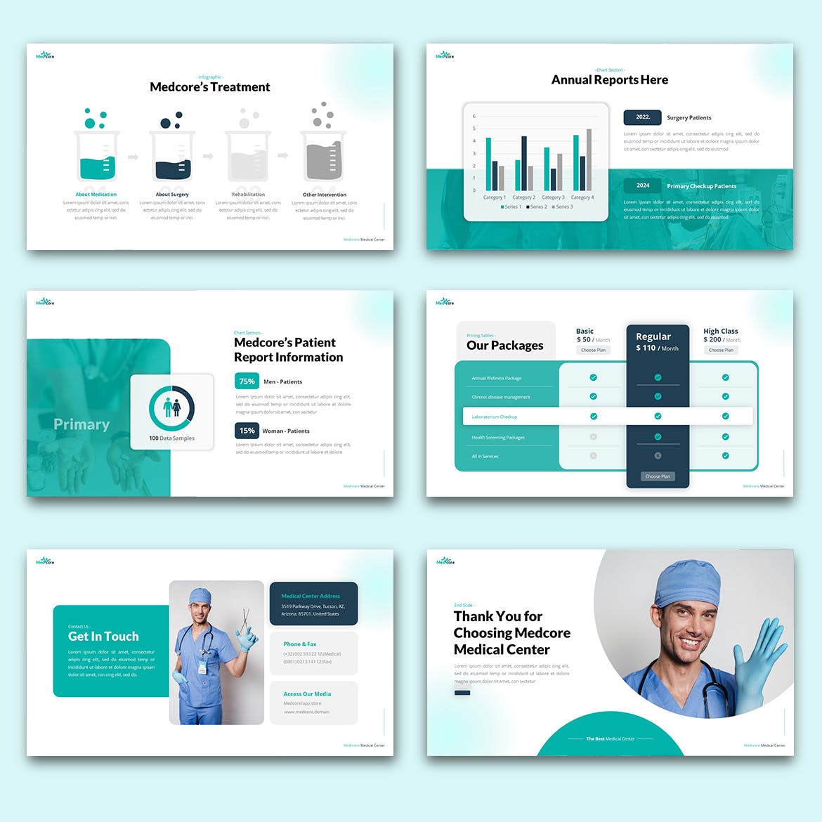 专业医疗中心展示Keynote幻灯片演示文稿模板 Medcore &#8211; Medical Centre Keynote Template