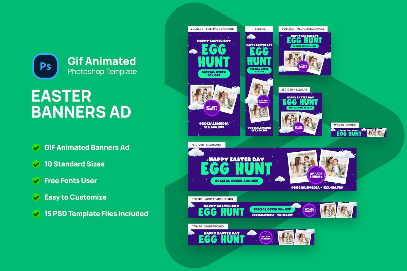 复活节彩蛋活动GIF动态广告Banner模板 GIF Banners &#8211; Easter Banners Template