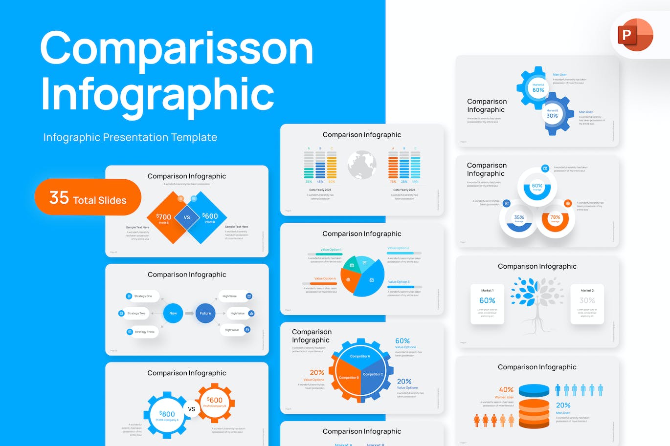 专业数据对比比较图表PPT素材 Comparisson Infographic PowerPoint Template