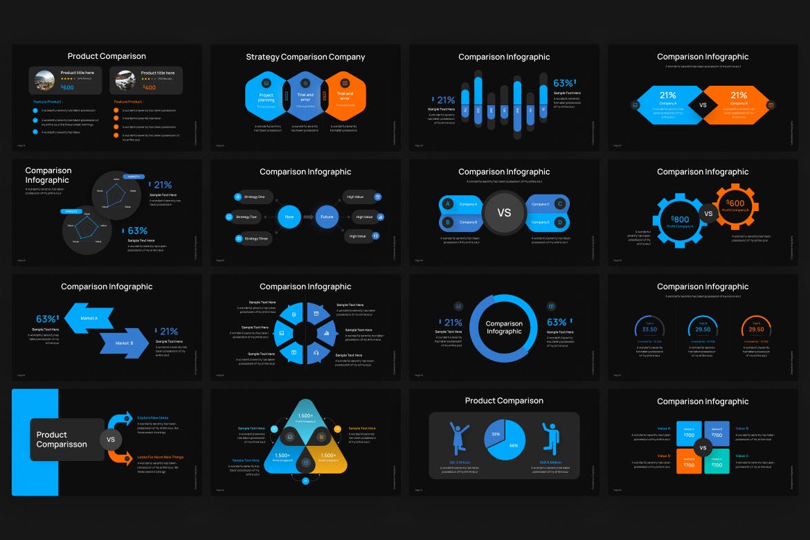 专业数据对比比较图表PPT素材 Comparisson Infographic PowerPoint Template