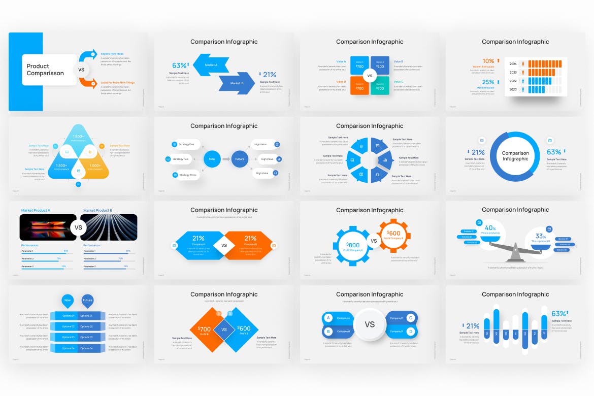 专业数据对比比较图表PPT素材 Comparisson Infographic PowerPoint Template