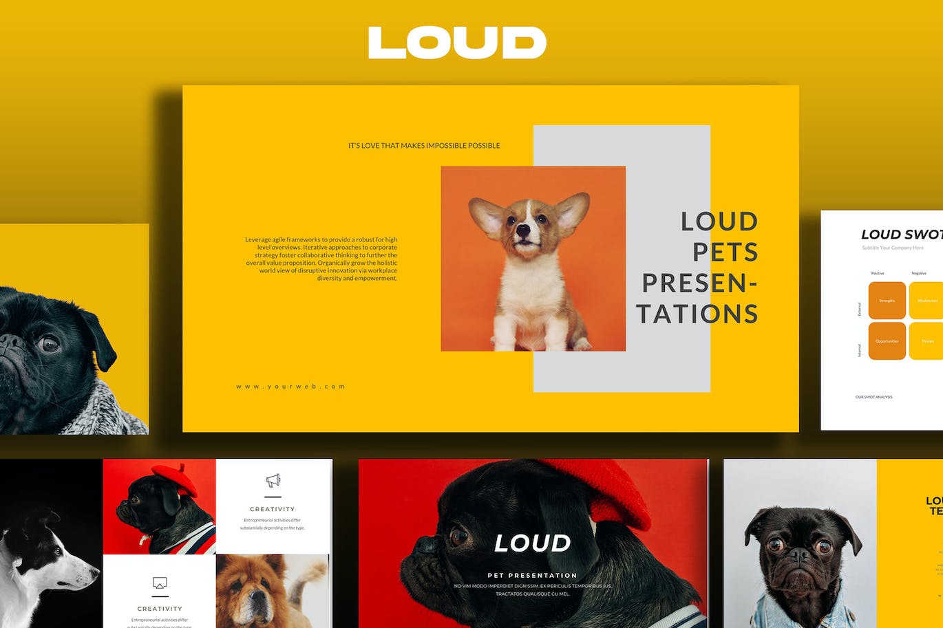 探索宠物养育乐趣PPT模板 Loud Pets Powerpoint