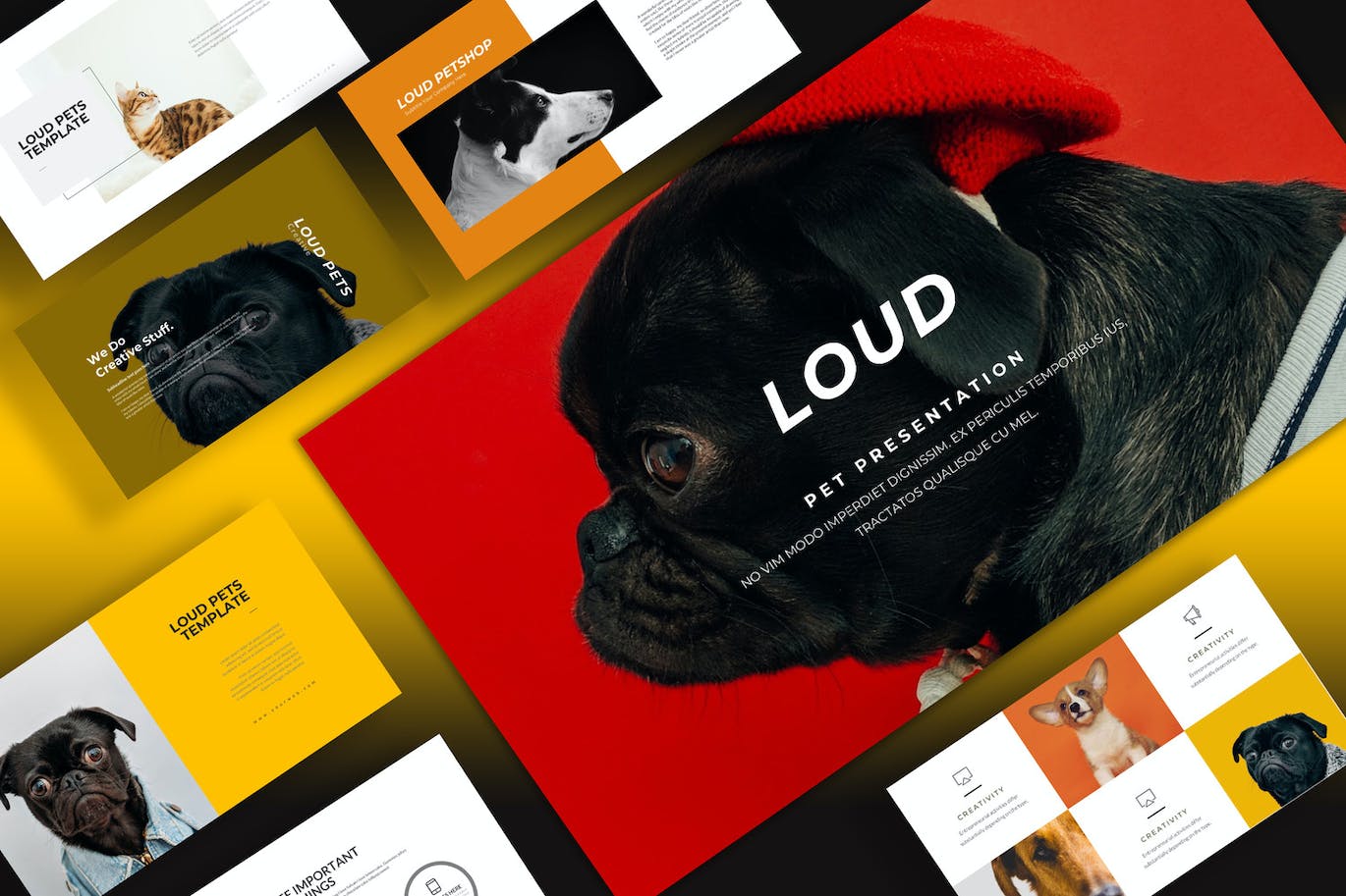 探索宠物养育乐趣PPT模板 Loud Pets Powerpoint