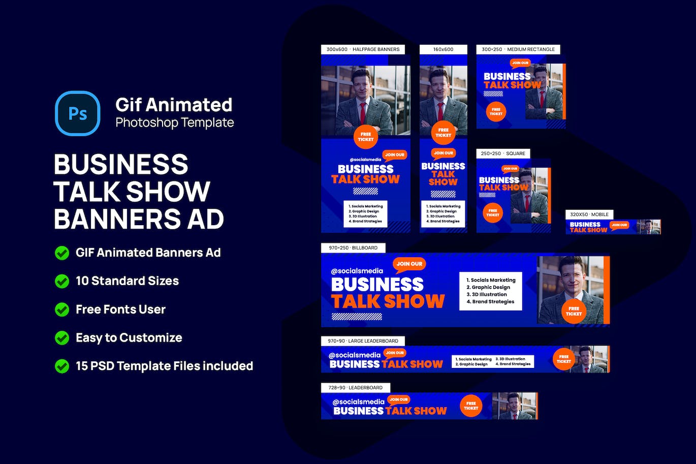 脱口秀活动GIF动态广告Banner模板 GIF Banners &#8211; Business Talk Show Banners Template