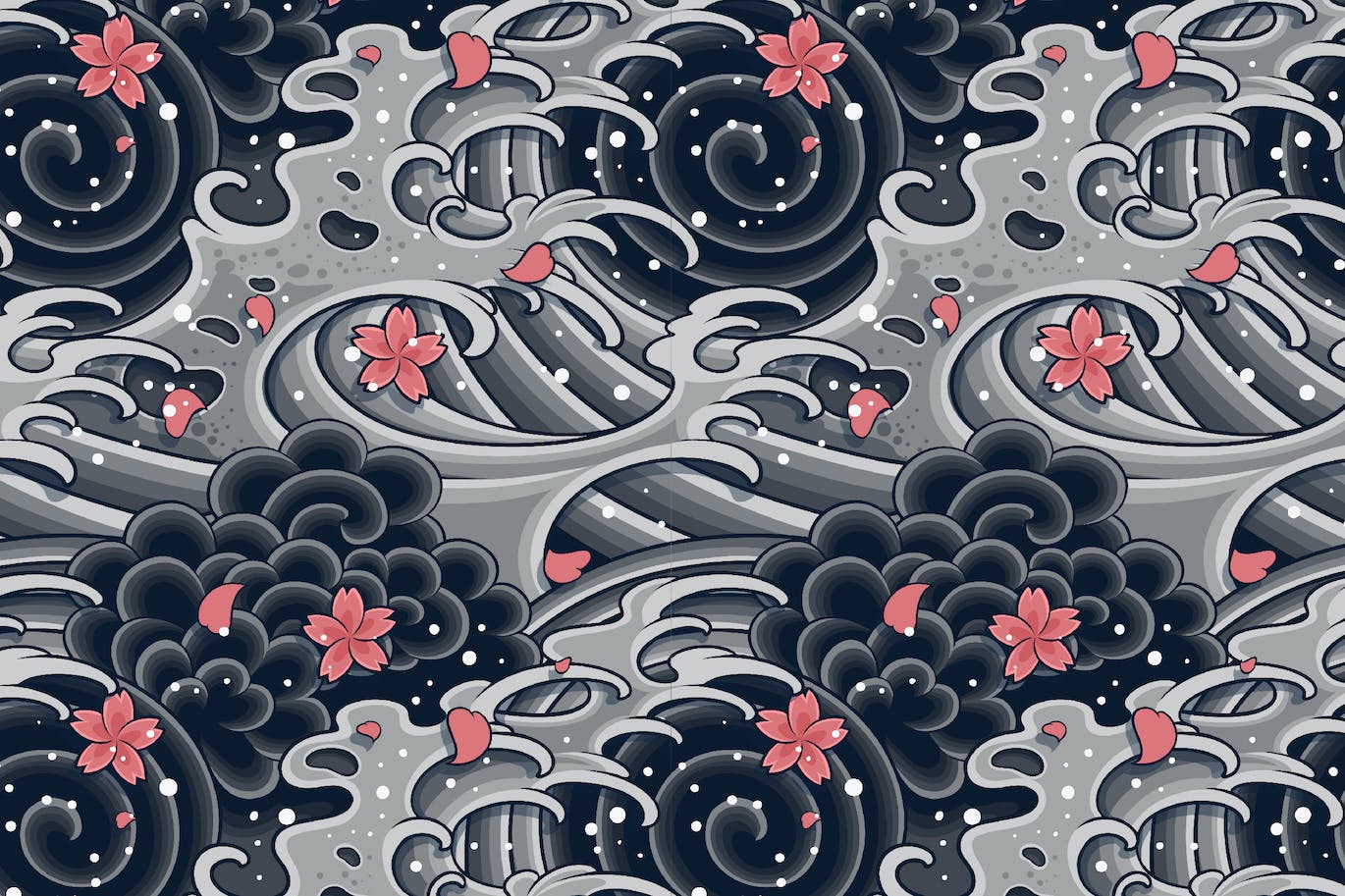 波浪樱花无缝图案 Sakura in the Wave