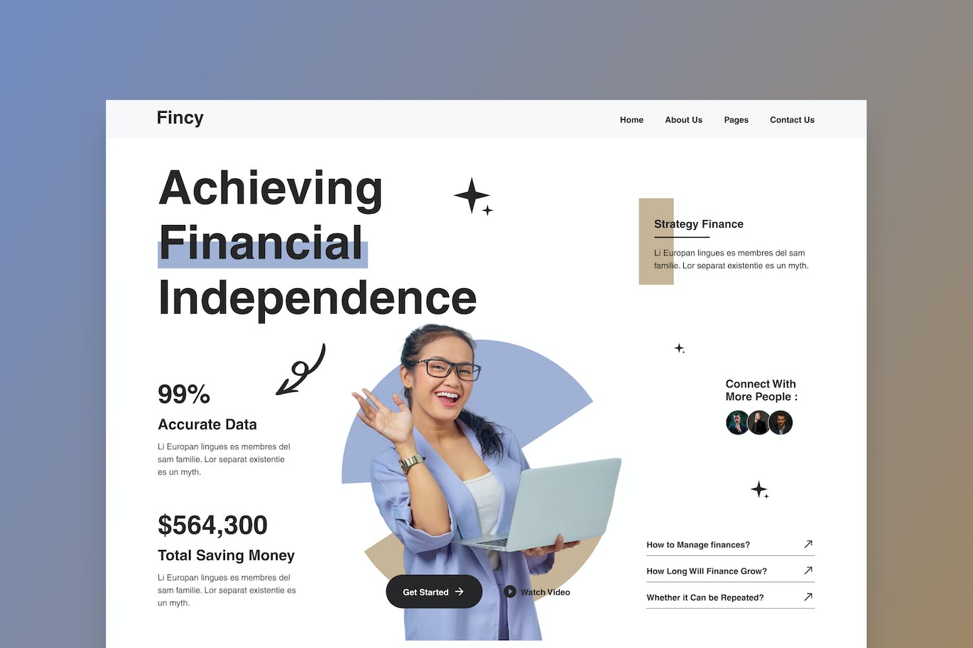 金融和商业网站着陆页UI模板 Fincy &#8211; Finance Landing Page