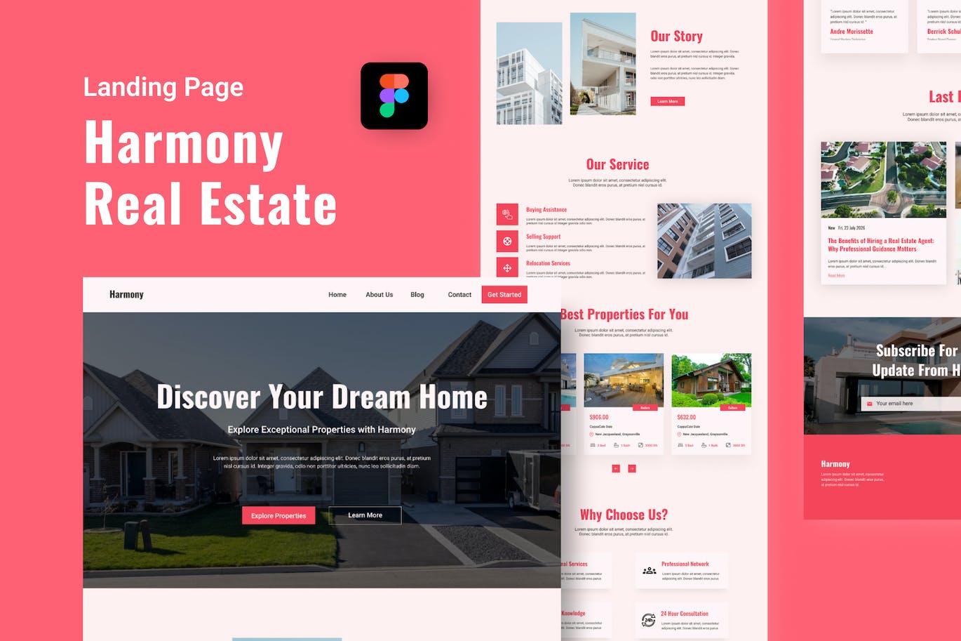 房地产企业网站着陆页Figma模板 Harmony &#8211; Real Estate Landing Page Figma