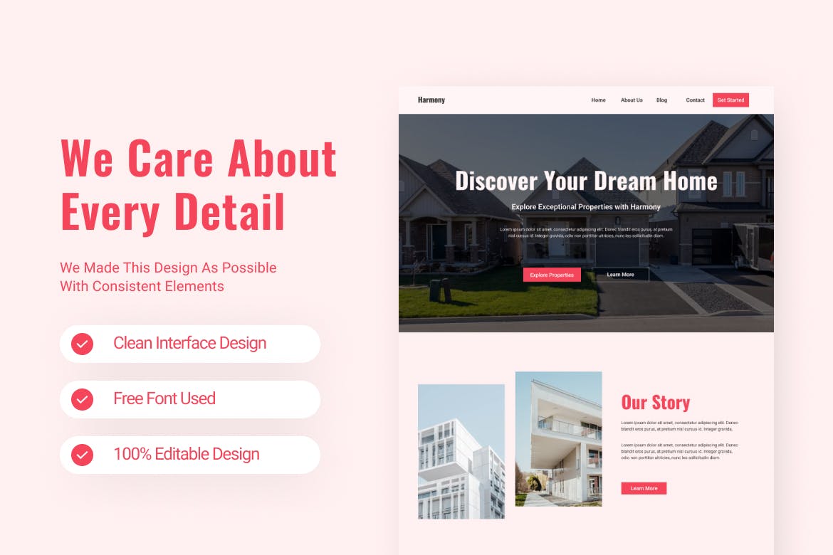 房地产企业网站着陆页Figma模板 Harmony &#8211; Real Estate Landing Page Figma