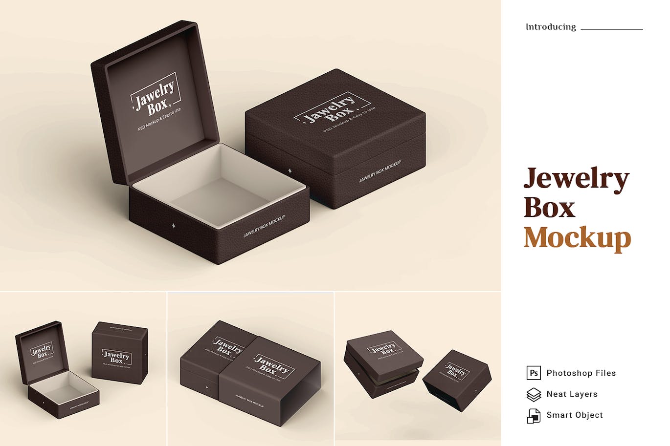 首饰珠宝盒包装设计样机 Jewelry Box Mockup 5 Views